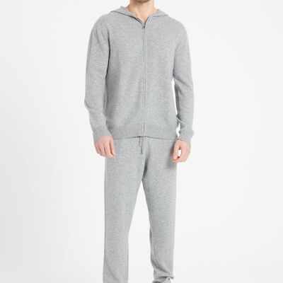 LUKE 6 Felpa con cappuccio in cashmere con zip di colore grigio chiaro