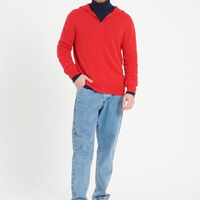 LUKE 6 Felpa con cappuccio e zip in cashmere rosso