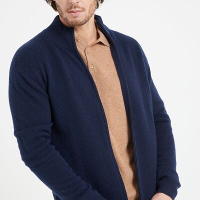 LUKE 8 Cardigan con zip in cashmere blu navy