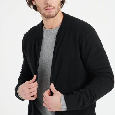 LUKE 10 Cardigan collo bomber in cashmere nero
