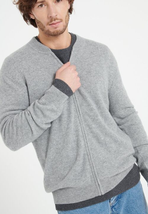 LUKE 10 Cardigan col bomber en cachemire gris clair