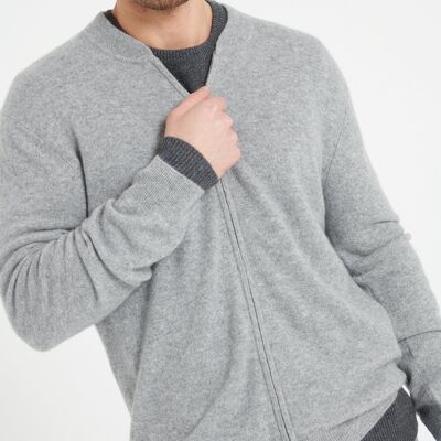 LUKE 10 Cardigan collo bomber in cashmere grigio chiaro