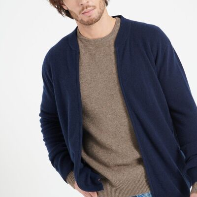 LUKE 10 Cardigan collo bomber in cashmere blu navy