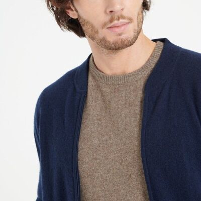 LUKE 10 Cardigan collo bomber in cashmere blu navy