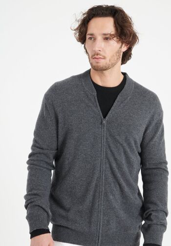 LUKE 10 Cardigan col bomber en cachemire gris anthracite 1