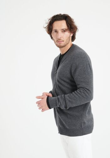 LUKE 10 Cardigan col bomber en cachemire gris anthracite 4