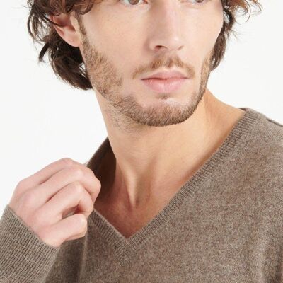 LUKE 11 Taupe cashmere V-neck sweater
