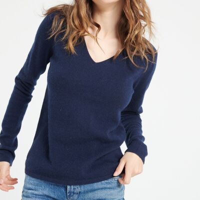 LILLY 2 V-neck sweater in navy blue cashmere