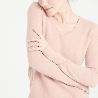 LILLY 2 Powder pink cashmere V-neck sweater
