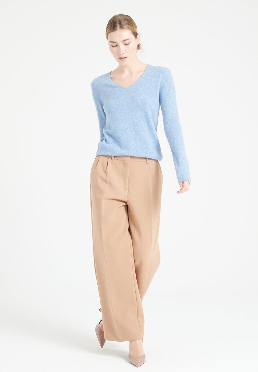 LILLY 2 Pull col V en cachemire bleu ciel