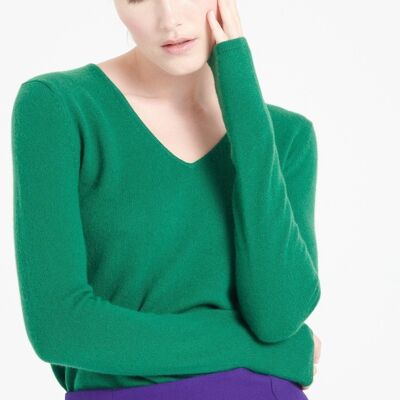 LILLY 2 V-neck sweater in emerald green cashmere