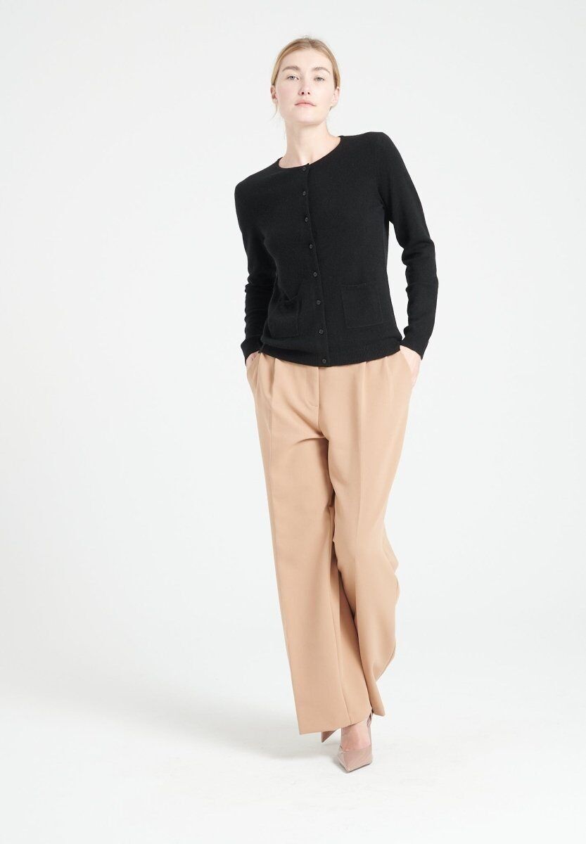 LILLY 4 Cárdigan de cuello redondo de cashmere ajustado negro