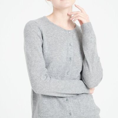 LILLY 4 Cardigan girocollo in cashmere aderente grigio chiaro