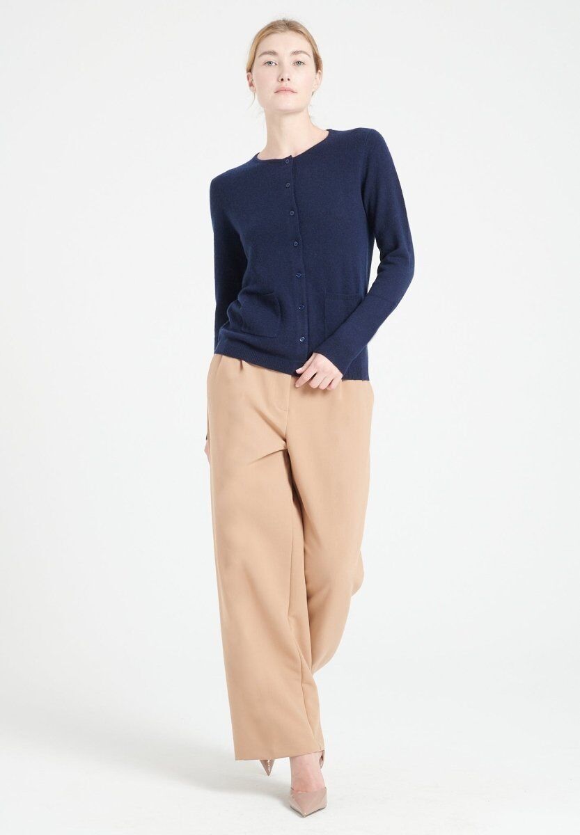 LILLY 4 Cardigan girocollo aderente in cashmere blu navy