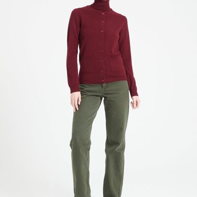 LILLY 4 Cardigan girocollo in cashmere aderente rosso bordeaux
