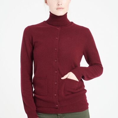 LILLY 4 Cárdigan entallado de cashmere rojo burdeos con cuello redondo