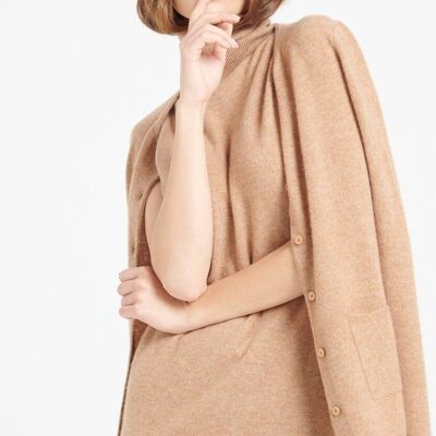 LILLY 4 Cárdigan ajustado camel de cachemir con cuello redondo