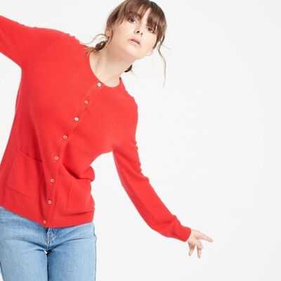LILLY 4 Round neck cardigan in red fitted cashmere