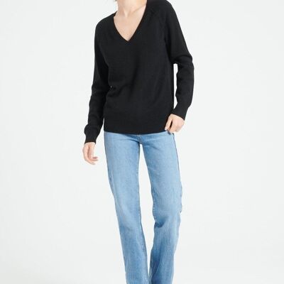LILLY 6 Jersey holgado de cachemir negro con cuello de pico
