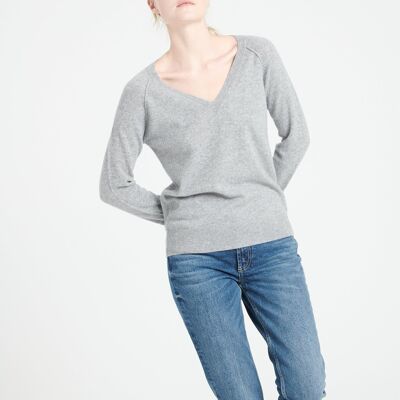 LILLY 6 Jersey cuello pico cashmere gris claro