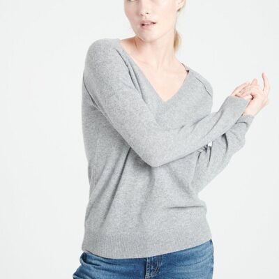 LILLY 6 Jersey cuello pico cashmere gris claro