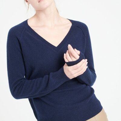 LILLY 6 Navy blue loose cashmere V-neck sweater