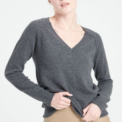 LILLY 6 Maglia scollo a V in cashmere sciolto grigio antracite