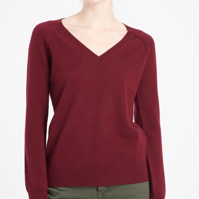 LILLY 6 Burgundy red loose cashmere V-neck sweater