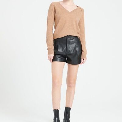 LILLY 6 Maglia scollo a V in cashmere sciolto color cammello