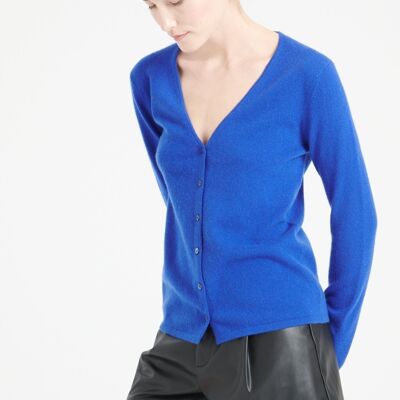 LILLY 7 V-neck cardigan in royal blue fitted cashmere
