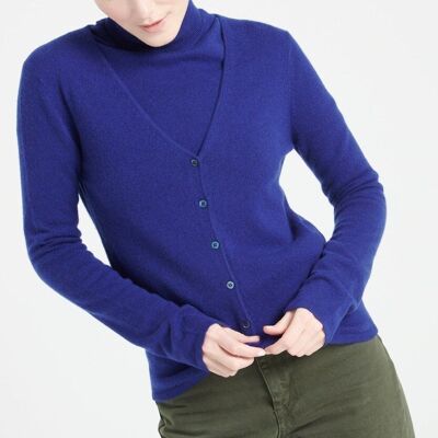 LILLY 7 Cardigan col V en cachemire cintré bleu nuit