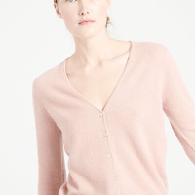 LILLY 7 V-neck powder pink fitted cashmere cardigan