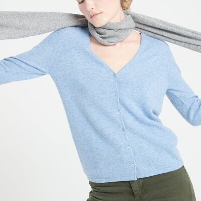 LILLY 7 Cardigan aderente scollo a V in cashmere celeste