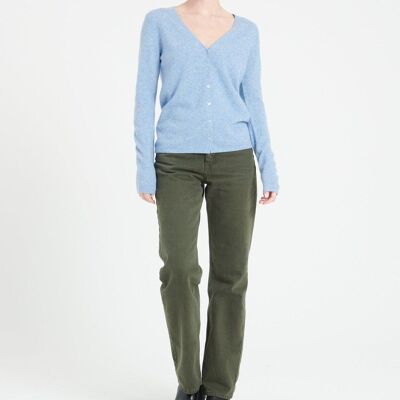 LILLY 7 Cardigan col V en cachemire cintré bleu ciel