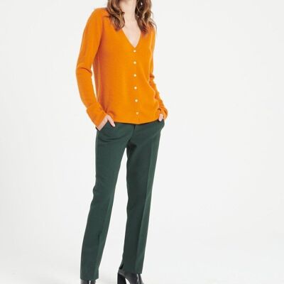 LILLY 7 Cardigan col V en cachemire cintré orange citrouille
