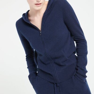 LILLY 8 Navy blue cashmere zip-up hoodie