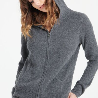LILLY 8 Zipped hoodie in anthracite gray cashmere