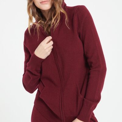 Sudadera LILLY 8 Zip de cashmere rojo burdeos