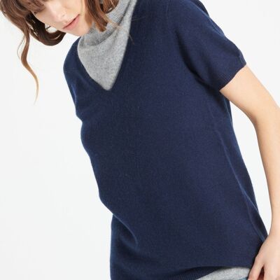 LILLY 14 Maglia scollo a V in cashmere a maniche corte blu navy