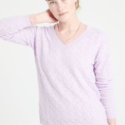 Maglia LILLY 27 con scollo a V in cashmere lavorato a maglia traforata lilla