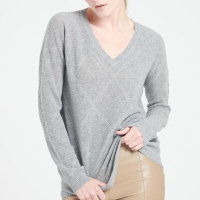 LILLY 31 Light gray pointelle knit V-neck sweater