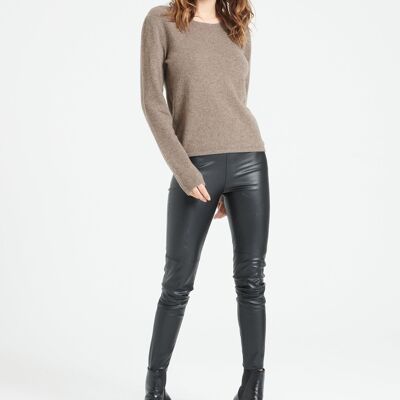 LILLY 1 Round neck sweater in taupe fitted cashmere