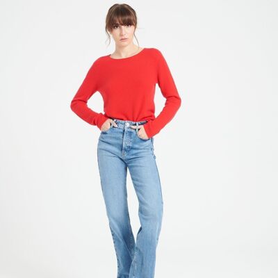 LILLY 1 Round neck sweater in red fitted cashmere