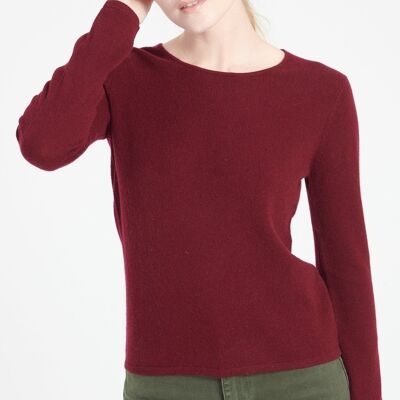 LILLY 1 Round neck sweater in burgundy red fitted cashmere