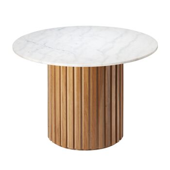 Table à manger ronde en marbre Montivernage blanc, chêne naturel, marron 1