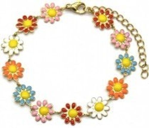 H-F9.1 B68-003 S. Steel Bracelet Flowers Multi