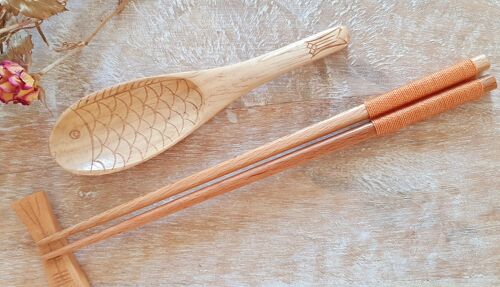Natural Wood Chopsticks Japanese- Brown Cotton Thread