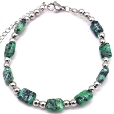 I-A4.1 B062-009S S. Steel Bracelet Dotted Green Stone