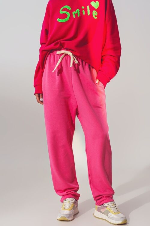 Oversized Jogger with Tie Waist in Pink
