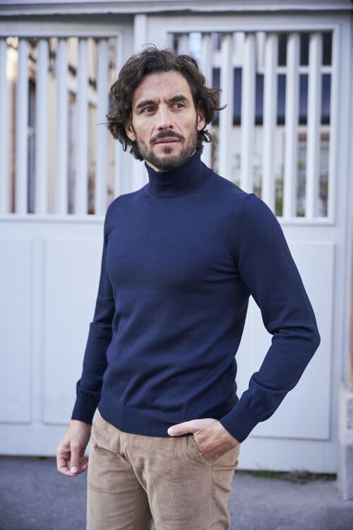 Pull col roulé en laine Henry bleu marine